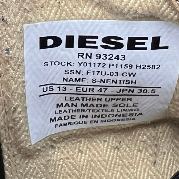 Diesel Men’s Zip Round S Nentish Black Leather High Top Sneaker Size US 13 - Picture 11 of 12
